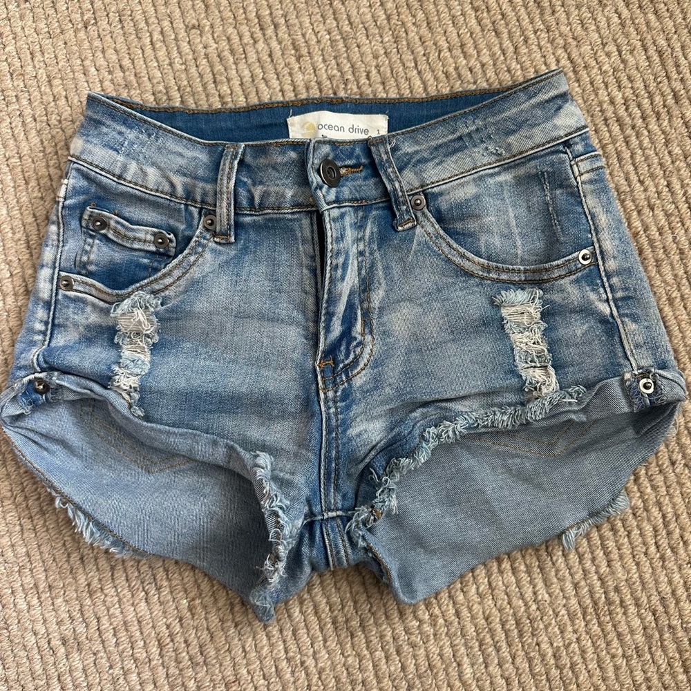 Ocean Drive Blue Jean Shorts Distressed High-Waisted